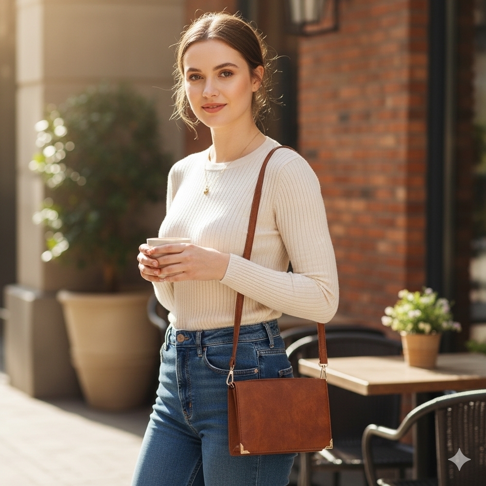 Urban Expressions Brown Vegan Leather Crossbody Wallet Bag